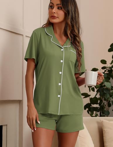 Image of ZMJ Pajamas for Women Set 2 Piece Pj Short Sets Bride Sleepwear Button Up