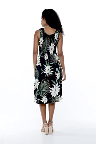 Image of Family Matching Hawaiian Clothes, Wispy Cereus Black | Lightweight 100% rayon • Family matching outfits • Tropical floral print • Beach vacations • Luaus • Cruises • Family photos