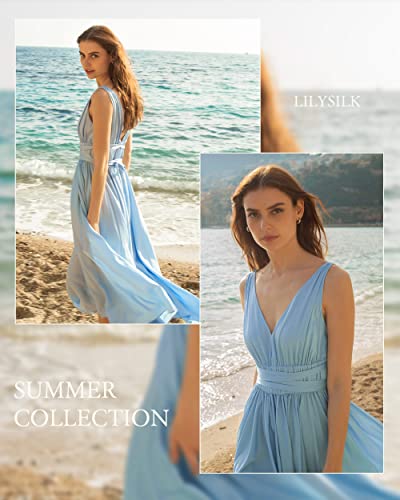 LilySilk Silk Dress for Women Long Sexy V Neck Retro Vintage Irregular Hem Sleeveless Vacation Party Wedding3