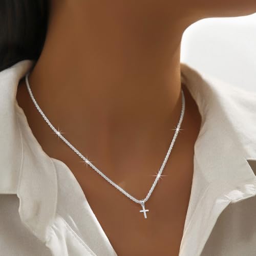 Layered 925 Sterling Siver Cross Charm Pendant Necklace Set for Women Bling Double Layer Rope Chain Choker Layering Necklace Set for Wedding and Any Romantic Occasion4