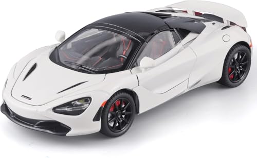 Image of 1:24 McLaren 720S Convertible Diecast Car | Alloy Metal Pull Back Toy Car with Openable Doors, Lights & Music | Model Car for Kids Boys Girls Gift & Collectors (White)