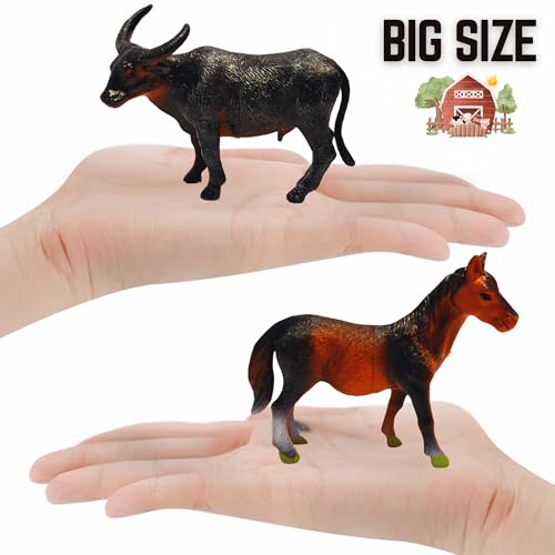 Image of Realistic Big Size Farm Animal Toys for Kids 2+ Years | 6PCs Pet Animals Action Figure Set | Domestic Animal Peacock, Horse, Dog, Cow, Hen etc Birthday Gifts for Children Jungle Animals
