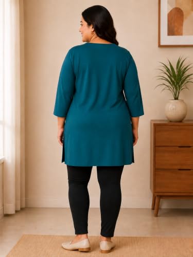 Image of RYSH Women's Plus Size Printed Nightshirt | Round Neck | 3 /4 Sleeve | Relaxed Fit Long Nightwear Top |
