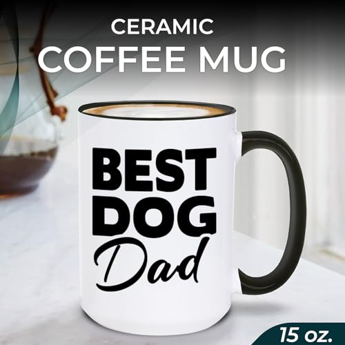 shop4ever Best Dog Dad Ceramic Coffee Mug Tea Cup Funny Quote Design Black Handle 15 oz Novelty Humor Gift Birthday Christmas Father’s Day Gift for Dog Dad Pet Lover Him