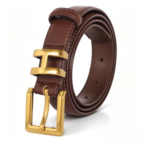 Image of Women's Fashion Classic Metal Buckle Leather Belt with Jeans Dress
