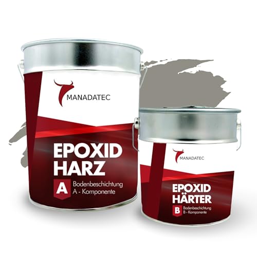 MANADATEC 2k Epoxidharz Bodenbeschichtung 10kg I RAL 7030 Steingrau I Lösemittelfrei, Umweltfreundlich & Geruchsneutral I Beschichtung für Garagen- & Kellerböden I Hohe Schlagfestigkeit