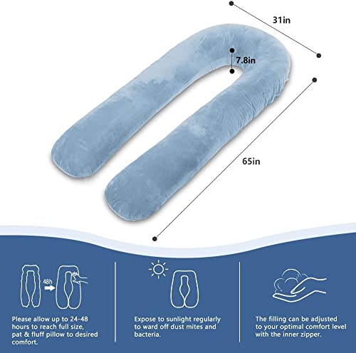 Image of U-Shaped Sleeping Pregnancy Pillow| Removable Washable Velvet Cover with Zipper| PregnoCare Fibre| Maternity, Nursing| Full Body Soft Support Bump, Head, Back, Shoulder, Hip, Legs & Belly (Royal Blue)