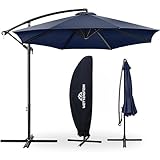 Wetterstein® Sonnenschirm Navy-Blau Ø 300 cm mit Kurbel | Ampelschirm mit Ständer | Gartenschirm UV-Schutz Aluminium | Kurbelschirm Marktschirm wasserdicht