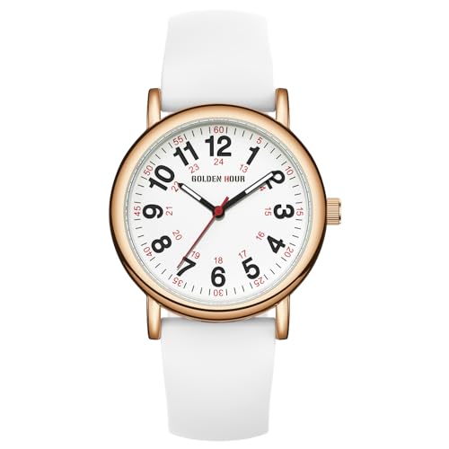 GOLDEN HOUR Waterproof Nurse Watch for Medical Professionals, Students Women Men - Military Time Luminouse Easy Read Dial, 24 Hour with Second Hand, Colorful Silicone Band2