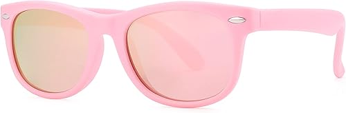 Pro Acme TPEE - Lentes de sol polarizados flexibles de goma para bebés y niños de 3 a 10 años (rosa materosa espejado)