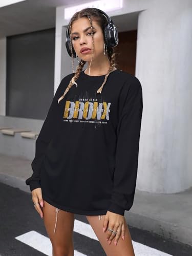 Image of CHKOKKO Oversized Round Neck Drop Shoulder Printed Polyester Full Sleeves T-Shirt for Women