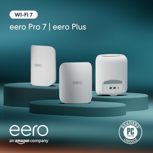 Image of Amazon eero Pro 7 with 1 month free eero Plus (auto-renews) - Supports internet plans up to 5 Gbps, Coverage up to 6,000 sq. ft., Connect 600+ devices, 3-pack