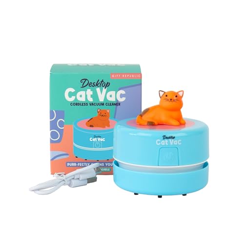 Gift Republic Cat-Vac Desktop Vacuum Cleaner – Cute Mini Computer Hoover – USB Rechargeable Cordless Desk Cleaner – Novelty Office Gift Idea Cat Themed Desk Pet, Blue