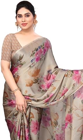 MIRCHI FASHION Women's Stylish Chiffon Floral Printed Saree with Blouse Piece