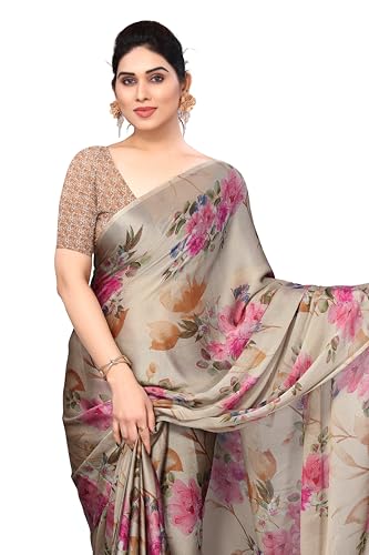 Image of MIRCHI FASHION Women Saree Chiffon Flower Print | Breathable Lightweight Sari for Office and Daily Use with Unstitched Blouse Piece (Available in 30 Styles)