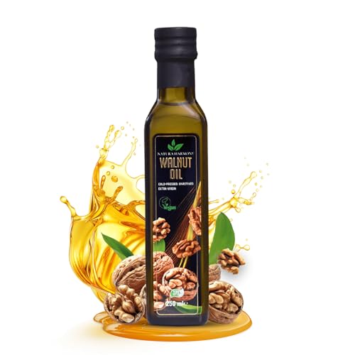 Natura Harmony Walnut Oil 250ml | Cold-Pressed & Unrefined Extra Virgin Edible Oil | Rich in Omega-3 & Antioxidants | Perfect for Cold Dishes & Baking | Dark Glass Bottle