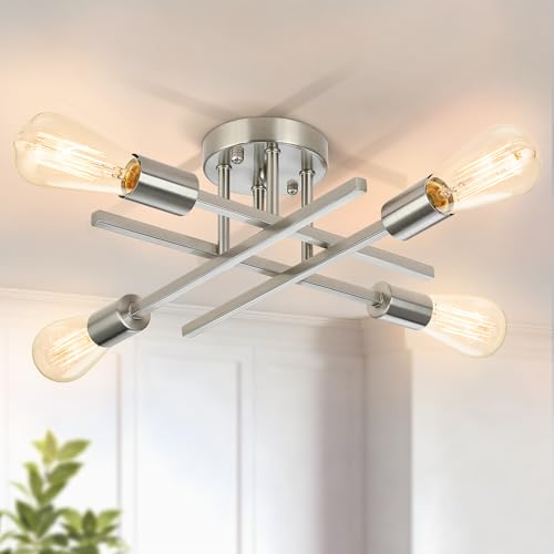SunRider Industrial 4-Light Semi Flush Mount Ceiling Light Fixture, Brushed