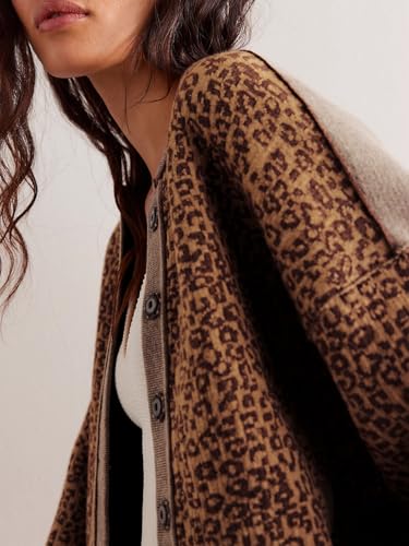 Women's Casual Leopard Print Jacket Crew Neck Long Sleeve Loose Fit Button Coat Fall Trendy Bomber Cardigan2