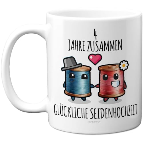 Hochzeitstag Tasse für Männer und Frauen, 325 ml Premium-Keramiktasse | 4 Jahre Zusammen Seiden Hochzeit, Hochzeitstag Tasse für Männer und...