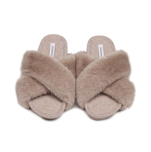 Women's Premium Rich Plush Warm Scuff Comfy EVA Footbed Breathable Cross Band Indoor Lady Platform Soles Slippers3