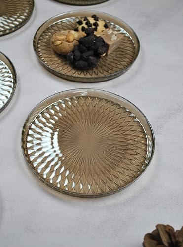 6'lı Füme Cam Desenli 16 cm Tatlı Tabağı Pasta İkram Tabak - Görsel 2