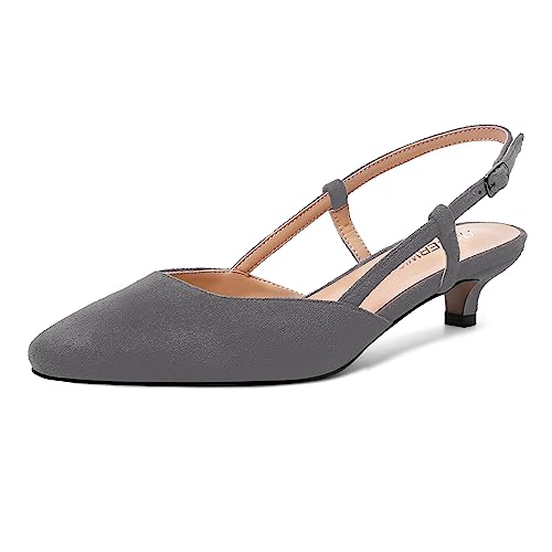 ROSERWISH Womens Cute Square Toe Slingback Suede Wedding Buckle Comfortable Kitten Low Heel Pumps Dress Shoes 1.5 Inch