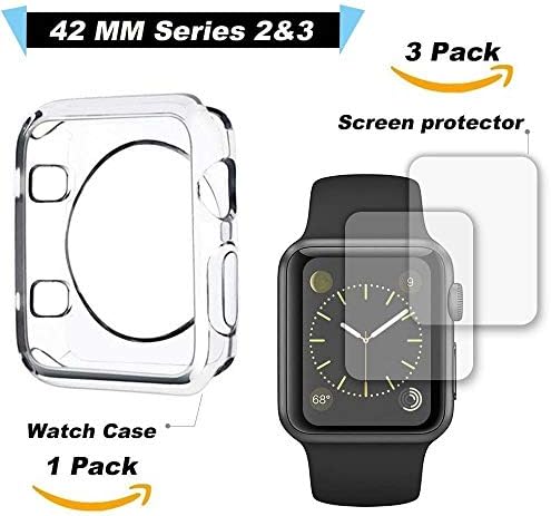 Carvesky Apple Watch Case 42mm TPU Iwatch Cover for Series 2&3 with 3 Pack of Apple Watch Screen Protector, Smart Watch Protector Set [30 Days & Unconditional Replacement ]