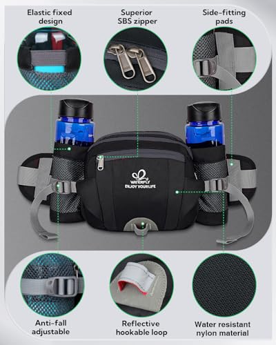 Waterfly Riñonera Running Deportiva Impermeable Multifuncional Bolso de Cintura con Portabotellas para Correr Senderismo Ciclismo para Hombre Mujer (Gris Oscuro) - imagen 4