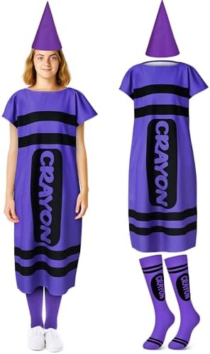 Mepase 3 Pcs Crayon Costume for Adults, Hat Dress Socks
