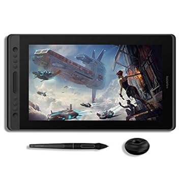Mesa Digitalizadora HUION KAMVAS Pro 16 com tela de monitor gráfico totalmente laminado com caneta com inclinação sem bateria pressão de 8192 6 teclas, barra de toque - 15,6 polegadas para PC/MAC/Linux