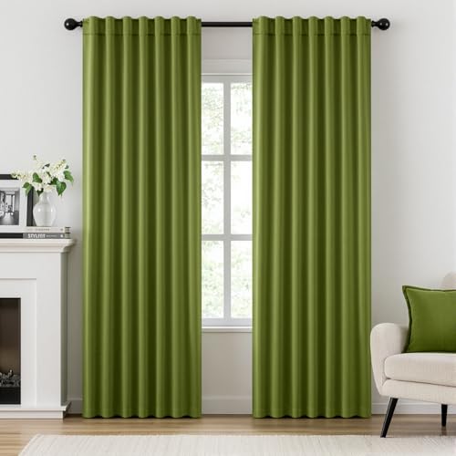 Image of ANRODUO Olive Green Back Tab Blackout Curtains 84 Inch Long 2 Panels | Rod Pocket,Thermal Insulated Room Darkening Light Blocking Curtains for Living Room Bedroom Privacy,W42xL84
