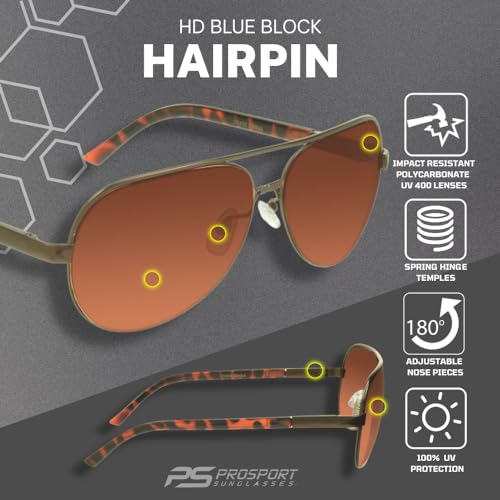 Image of proSPORT Blue Light Blocking Sunglasses - HD Copper Amber Metal Aviator Reduce Eye Strain Better Sleep