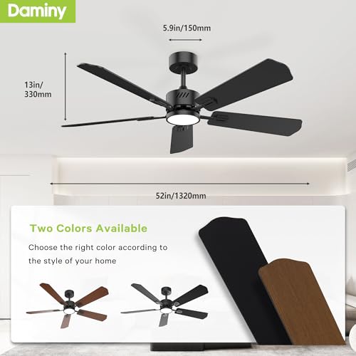 DAMINY-52-inch-Ceiling-Fan-with-Light6CCT5-Blade-Ceiling-Fan-with-LightLow-Profile-Ceiling-Fan-with-Light-and-Remote-ControlDownrodsBlack-Ceiling-Fan-for-Living-RoomIndoorOutdoor-Use
