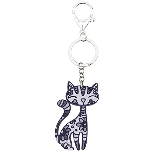 Bonsny Acrylic Cat Key Chains For Women Car Purse Bag Rings Pendant Girl Gift Charms (Grey) #TOP3