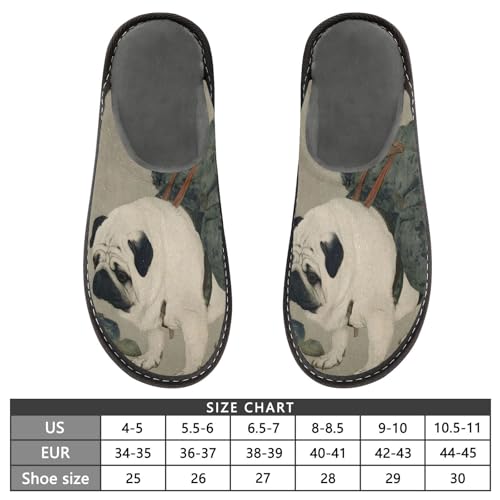 House Slippers Painting Pug Print, Outdoor Indoor Unisex Rubber Sole Memory Foam 4-52