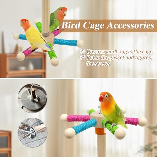Image of Bird Perch Toy for Cage,Spinning Windmill Bird Perch Toy,360 Rotating Chewable Stand with Grinding Sticks,Interactive Cage /Tabletop Training Toy for Parakeets,Cockatiels,Lovebirds (Mixcolor, Round)