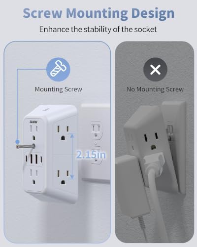 Maxpw Outlet Extender, Surge Protector, 3-Sided Night Light Power Strip,ETL - 4