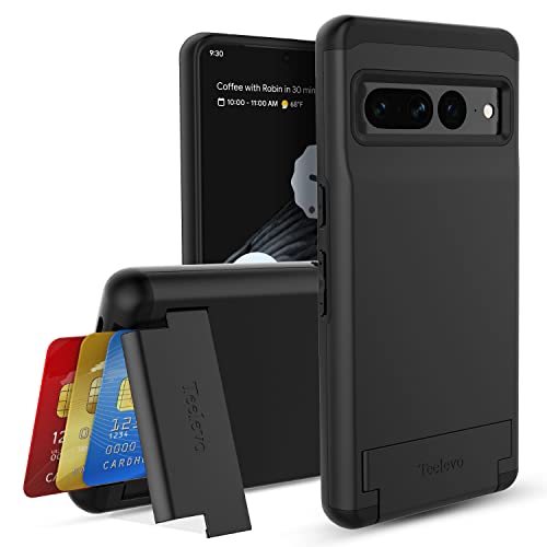Teelevo Dual Layer Wallet Case for Google Pixel 7 Pro (2022) Protective Case with 3-Card Storage for Google Pixel 7 Pro - Black