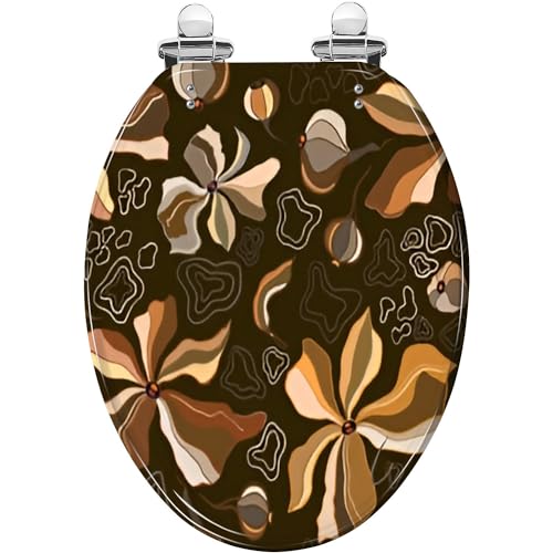 Elongated Toilet Seat Marble texture seamless pattern Brown yellow gold abstract Seamless Resin Toilet Seat Slow Quiet Close with Quick-Release Hinges Toilet Seat with Cover Easy to Clean Install