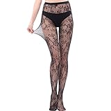 WEANMIX Rose Floral Lace Patterned Fishnet Tights Plus Size Thigh High Pantyhose Black Stockings for Women