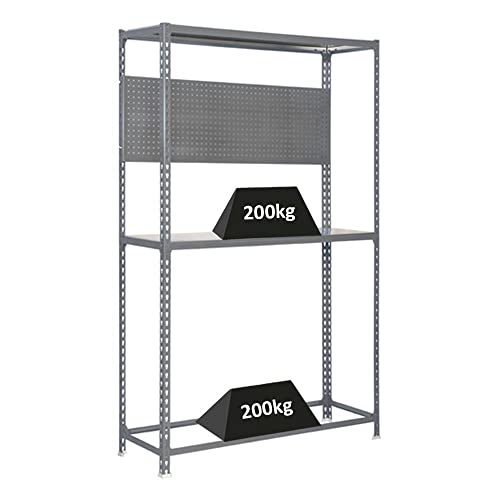 PROREGAL Reifenregal mit Arbeitsfläche Metal Shark No. 4 | HxBxT 200x100x40cm | 6 Reifen | Grau Reifenständer Garagenregal