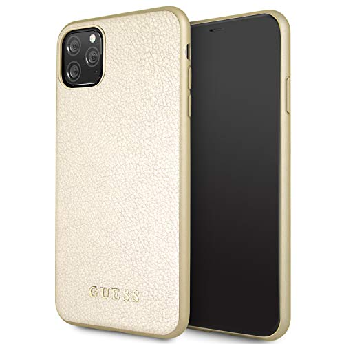 Guess Phone Case for iPhone 11 Pro Max in Gold Safiano Iridescent, PU Leather Protective & Anti-Scratch Case with Accessible Ports, Shock Absorption & Signature Logo