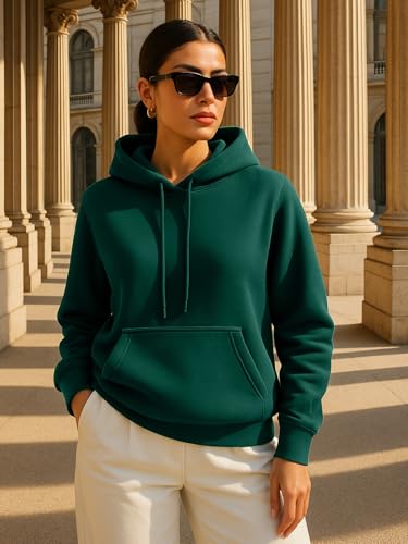 Image of JUNEBERRY Cotton Spun Casual Solid Full Sleeves Women Stylish Hooded Neck Regular Fit Hoodie for Winter