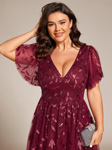 Image of Ever-Pretty Womens Embroidered Tulle Plus Size Cocktail Evening Party Dress A-Line Midi Wedding Guest Dresses for Curvy Women