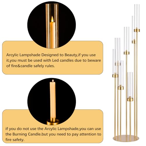 Wocadle WUS-YPYG7T-G(KQ)-4PCS 4Sets 7 Arms Floor Candelabra Wedding Centerpieces,Gold 48 Inch Tall Metal Candlestick Holders thumb #5