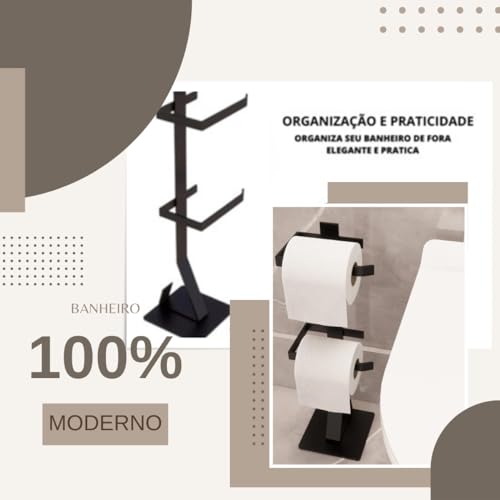 Suporte Porta Papel Higiênico Chão Papeleiro Banheiro Lavabo Preto Duplo