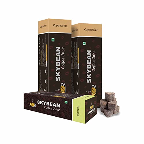 SKYBEAN Combo Pack CAPPUCCINO (Pack of 02) + HAZELNUT (Pack of 1) Coffee Cube - 100g each Pack 100% Pure Coffee, Suitable for Hot & Cold Coffee Drink