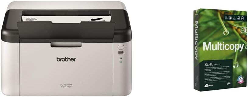 Brother HL-1210W Mono Laser Printer | Single Function, Wireless | USB 2.0, Compact | A4 Printer | Home Printer | UK Plug & Multicopy Zero A4 Paper, 80gsm, 500 sheets,Pack of 1