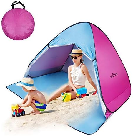 Pop Up Beach Tent, Quick Instant Automatic Portable Anti UV Sun Shelter Tents Fit 3-4 Persons for Outdoor Camping, Fishing, Park Picnic Baby Beach Tent Blue-pink