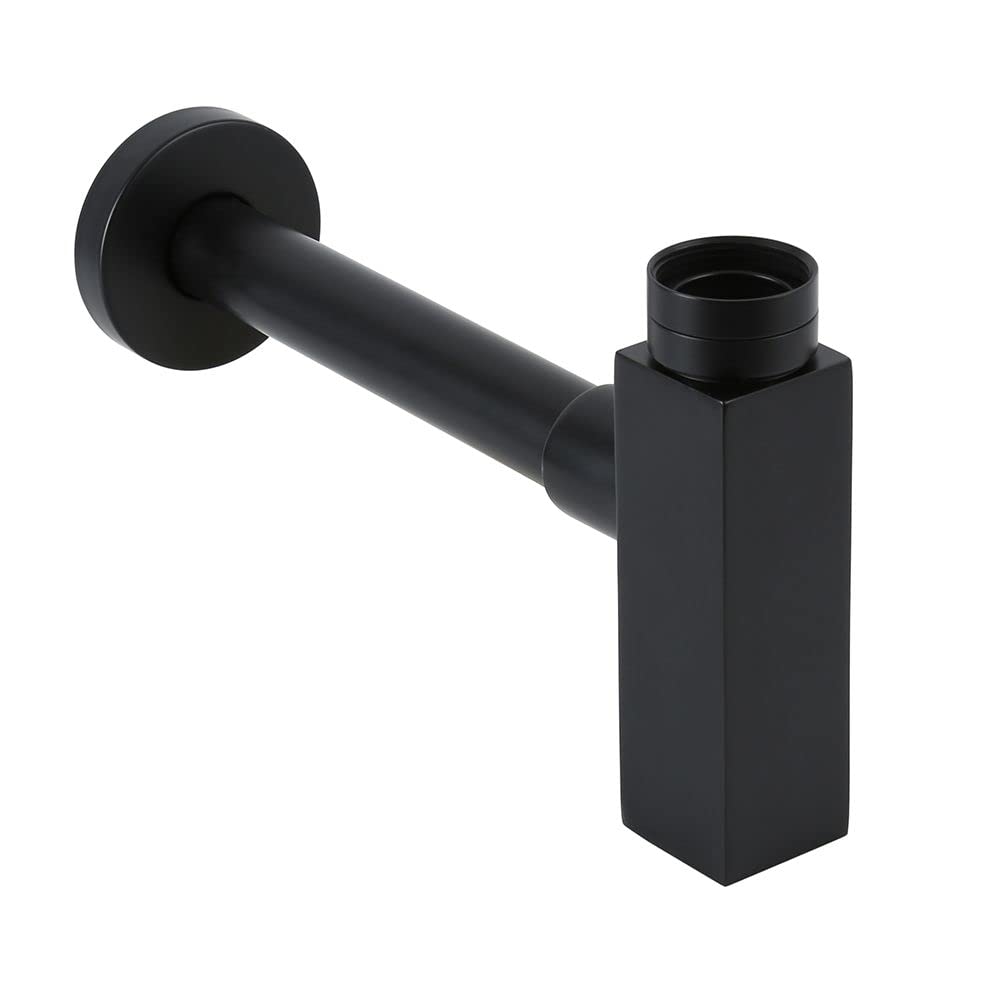 Milano Black Preto Square Exposed Bottle Trap For Wall Hung Or Washstand Bathroom Basin
